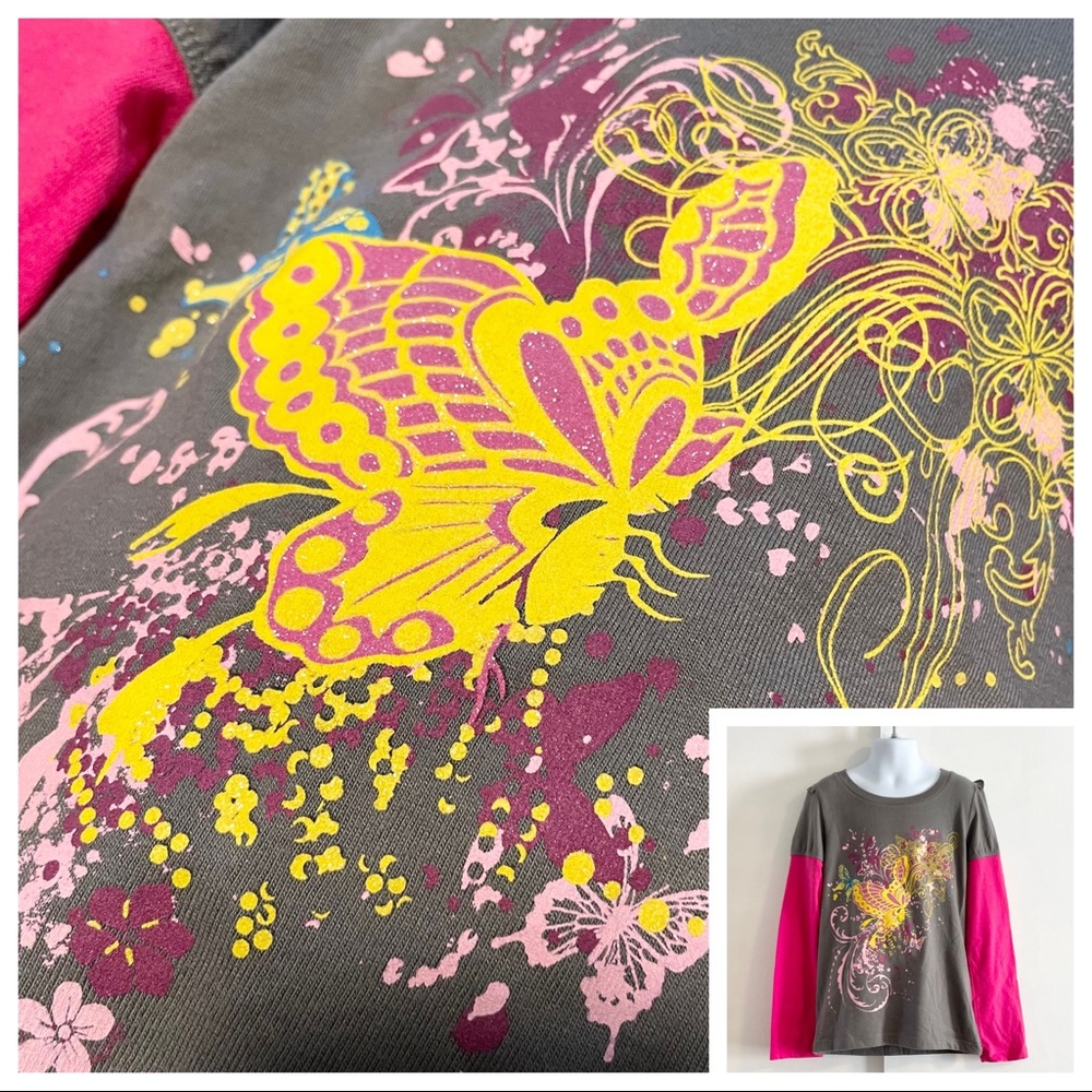 Girl’s Butterflies Long Sleeve Graphic Tee Size 7/8